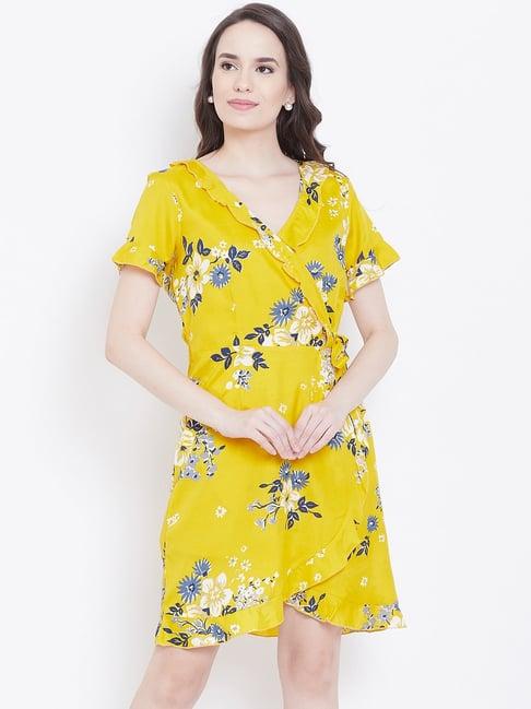 dodo & moa yellow printed a-line dress