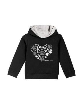 dog paw print cuffed sleeves hoodie