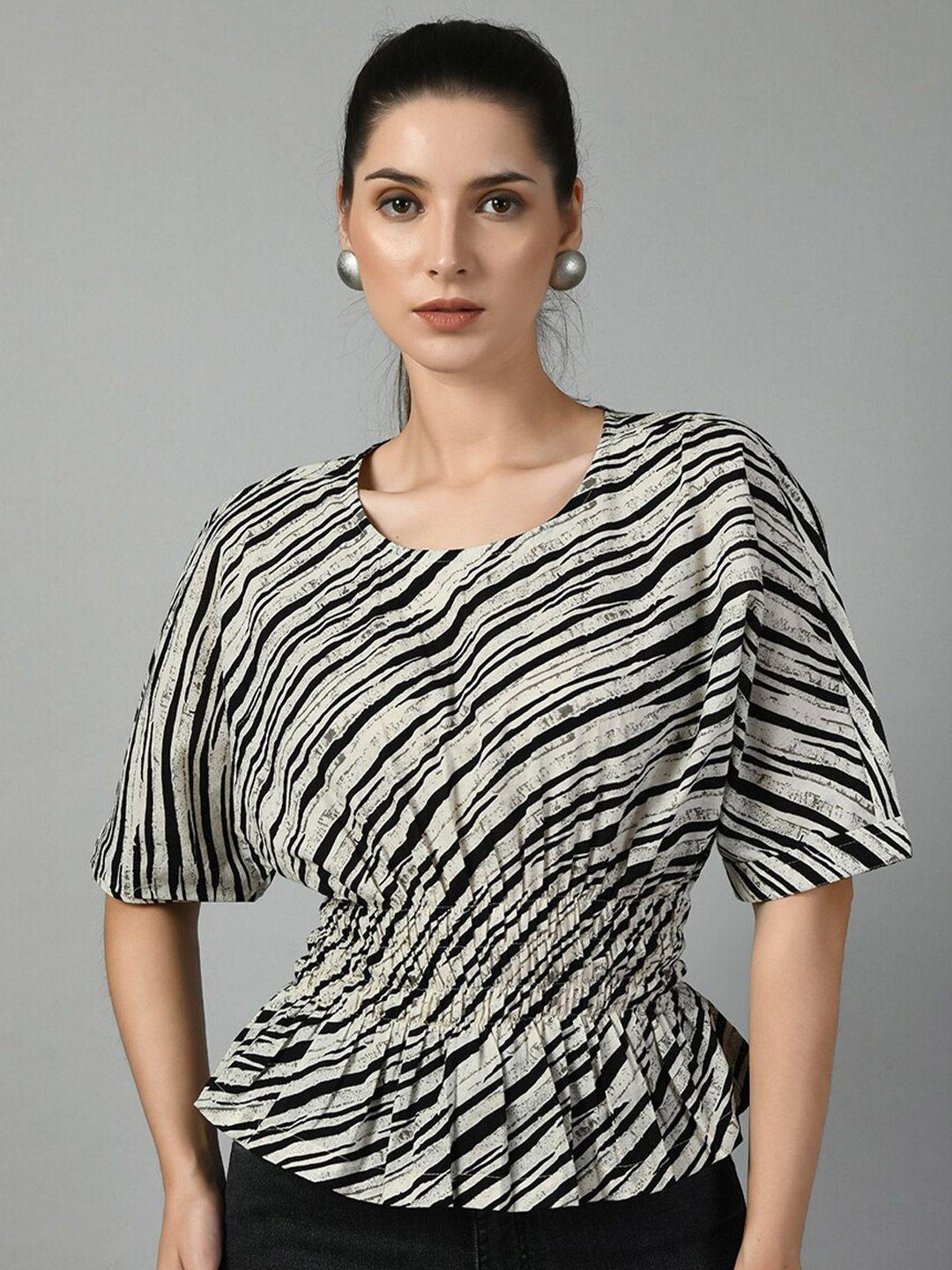 doisa abstract printed smocked cinched waist cotton top