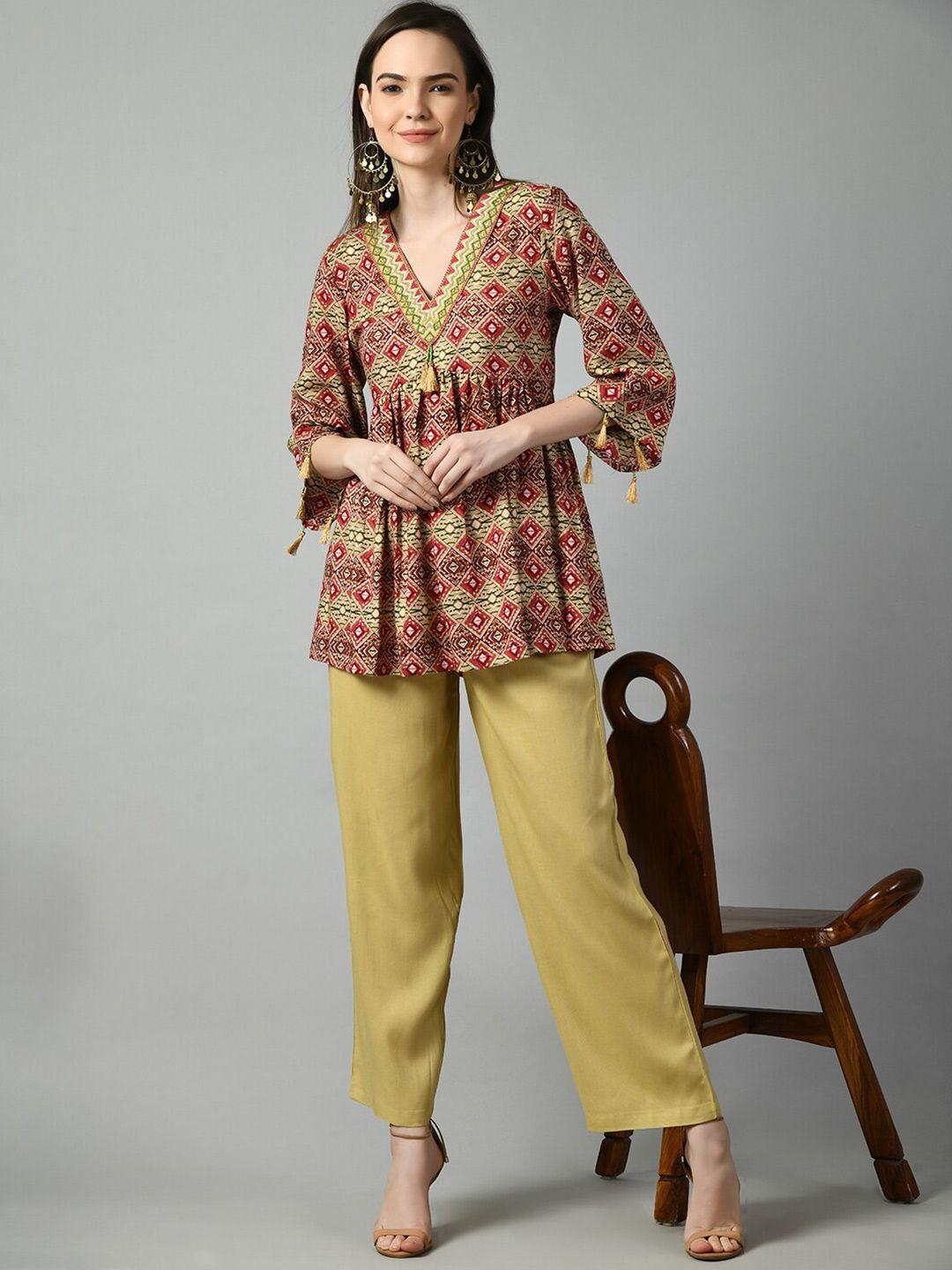 doisa embroidered v-neck top with trousers