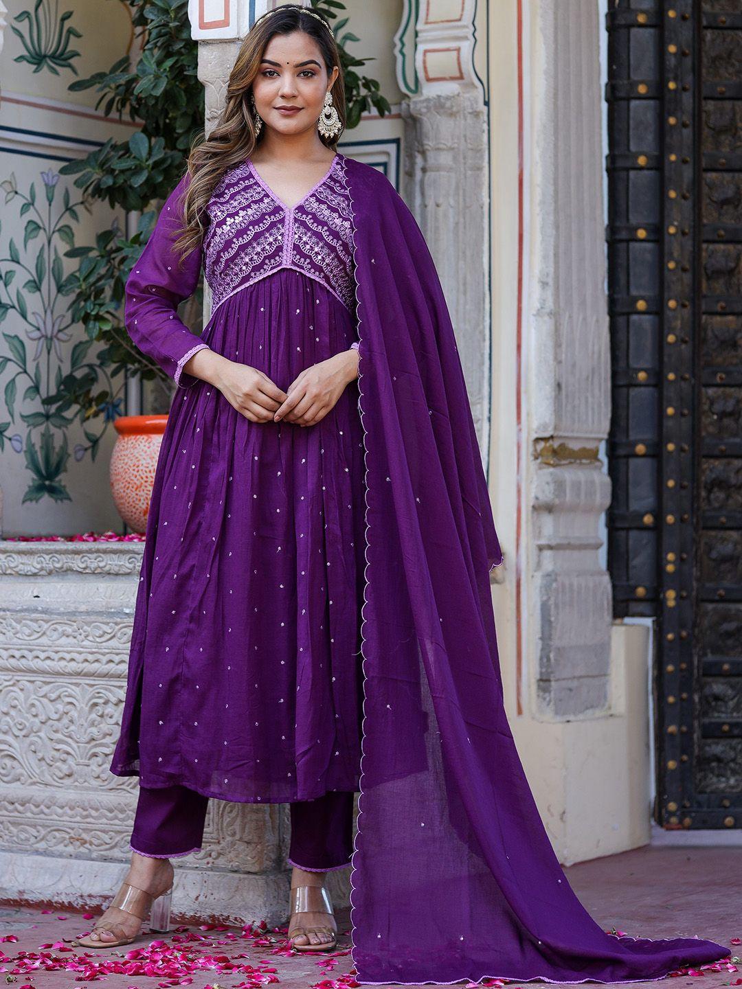doisa ethnic motifs embroidered sequinned pure cotton kurta with trousers & dupatta