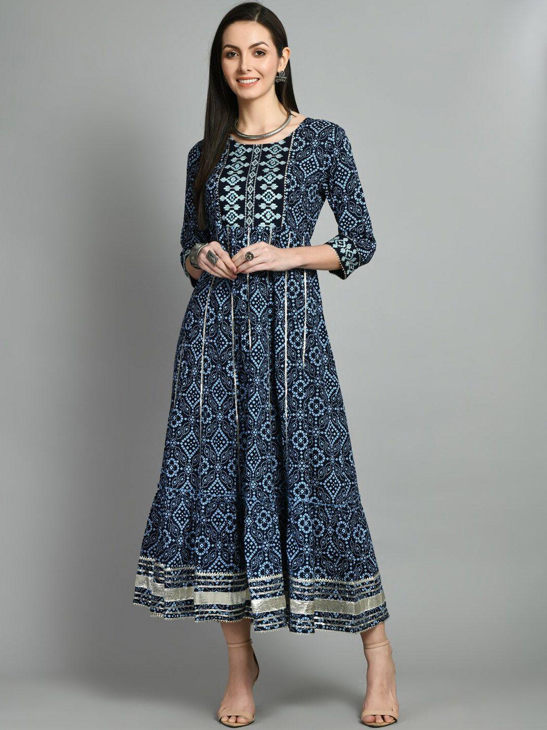 doisa ethnic motifs printed embroidered detailed fit & flare midi ethnic dress