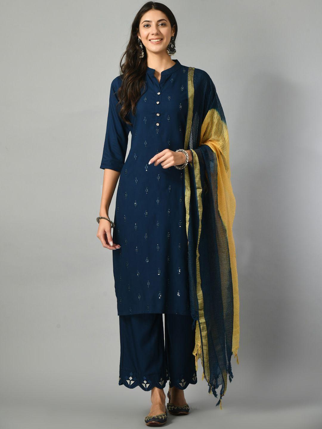 doisa floral embroidered sequinned kurta with trousers & dupatta