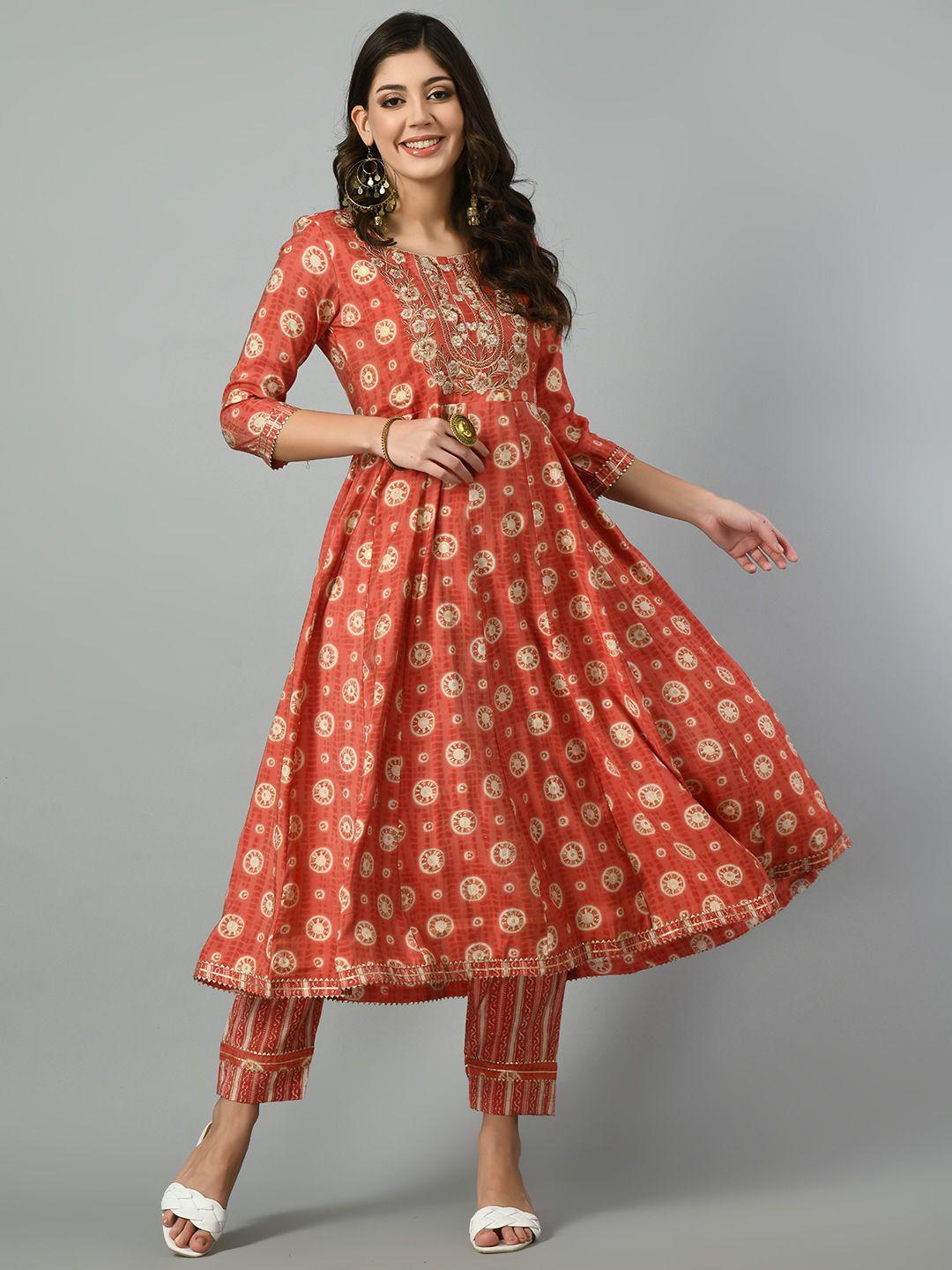 doisa floral printed anarkali kurta with trousers & with dupatta