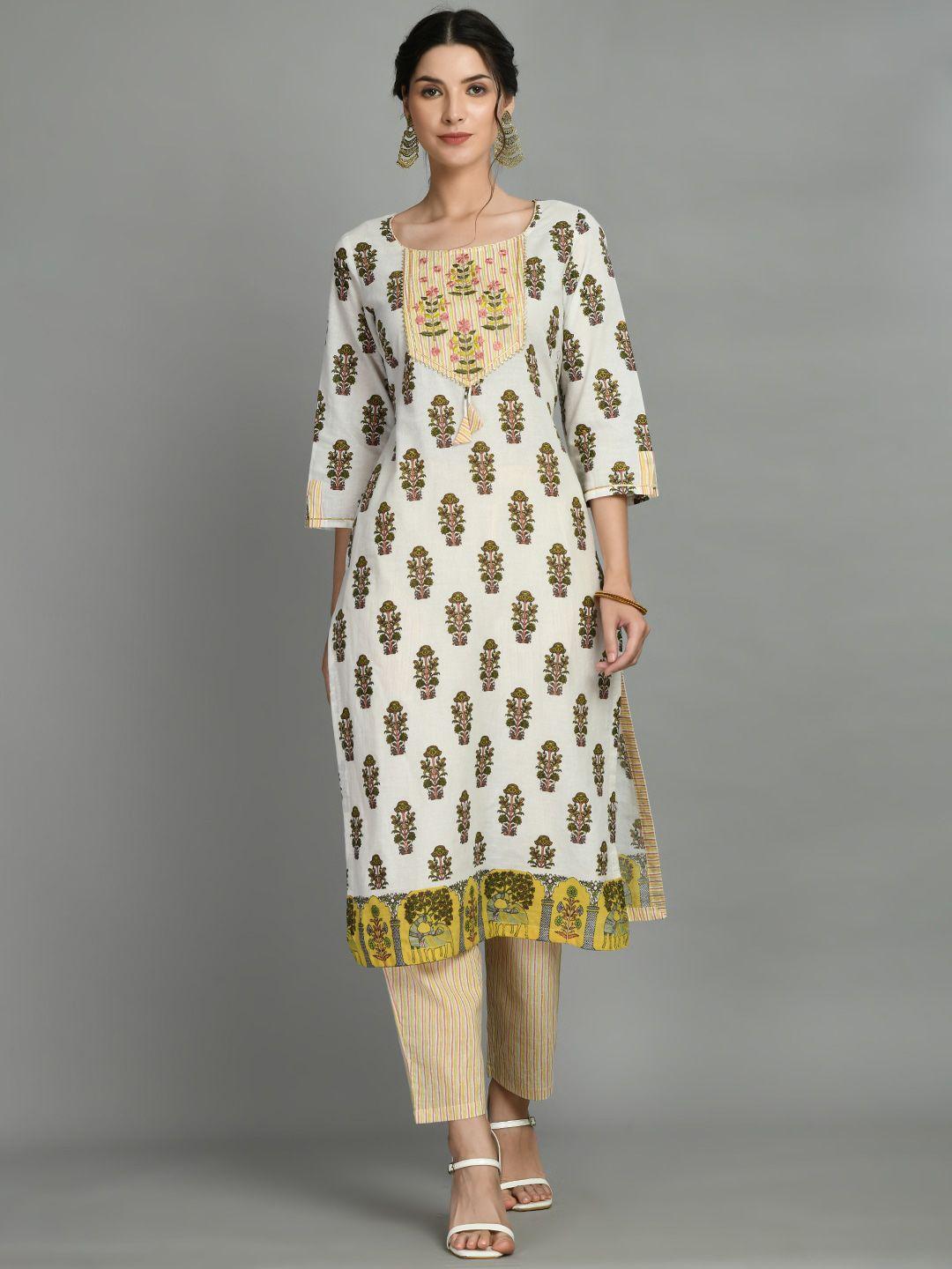 doisa floral printed regular pure cotton kurta with trousers