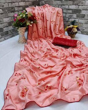 dola silk peach saree with jacquard blouse