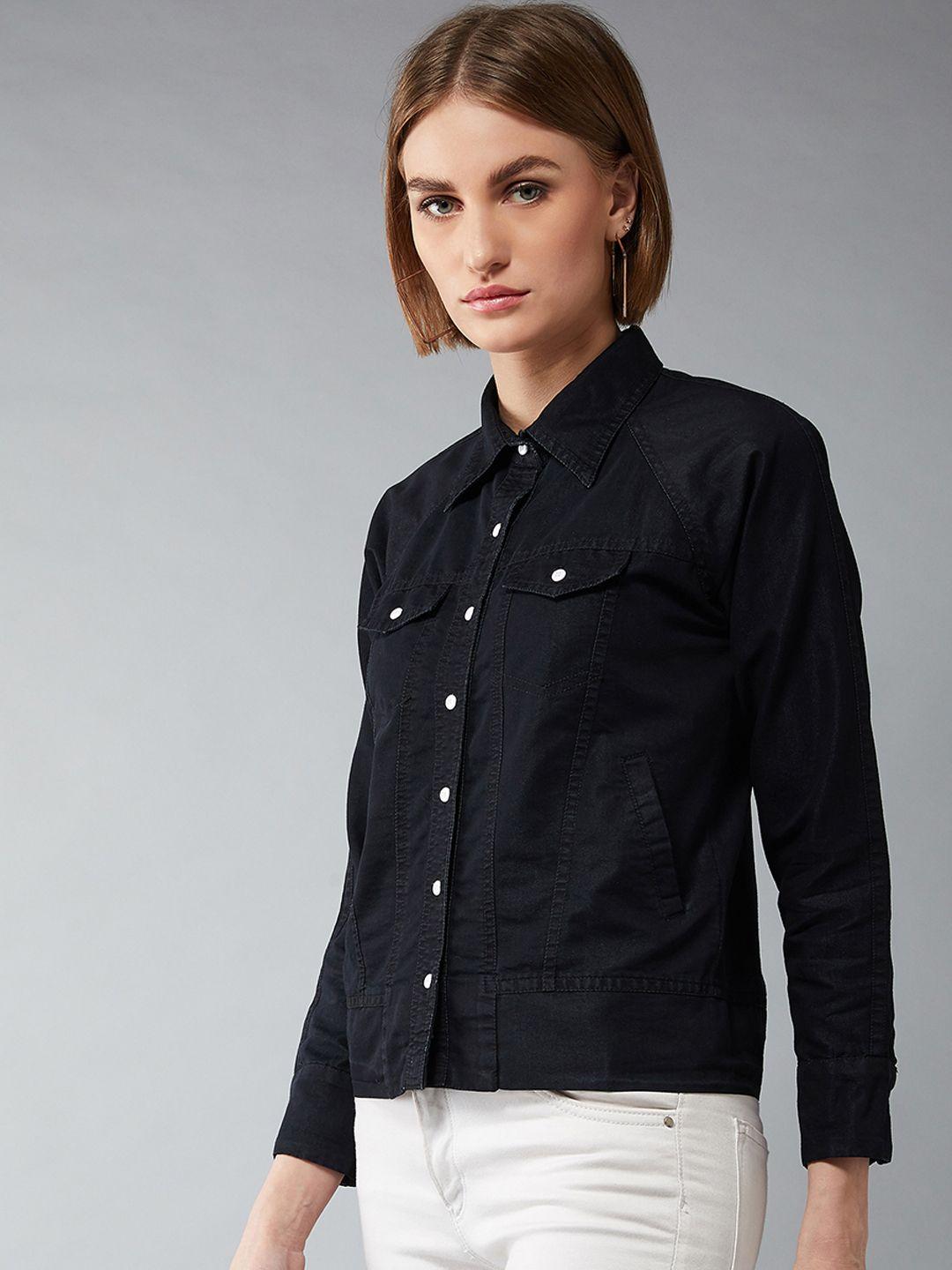 dolce crudo women black solid denim jacket