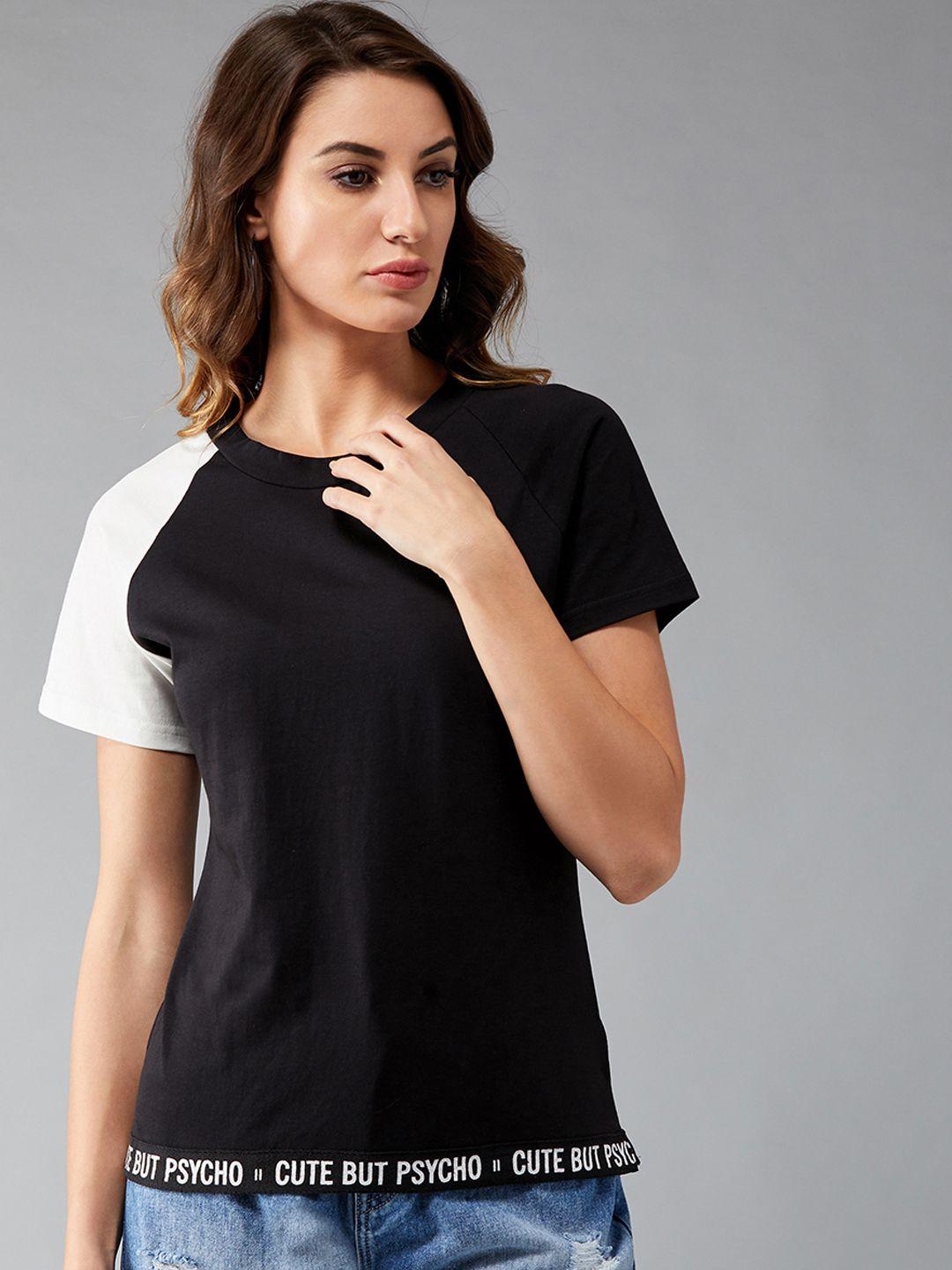 dolce crudo women black solid round neck pure cotton t-shirt