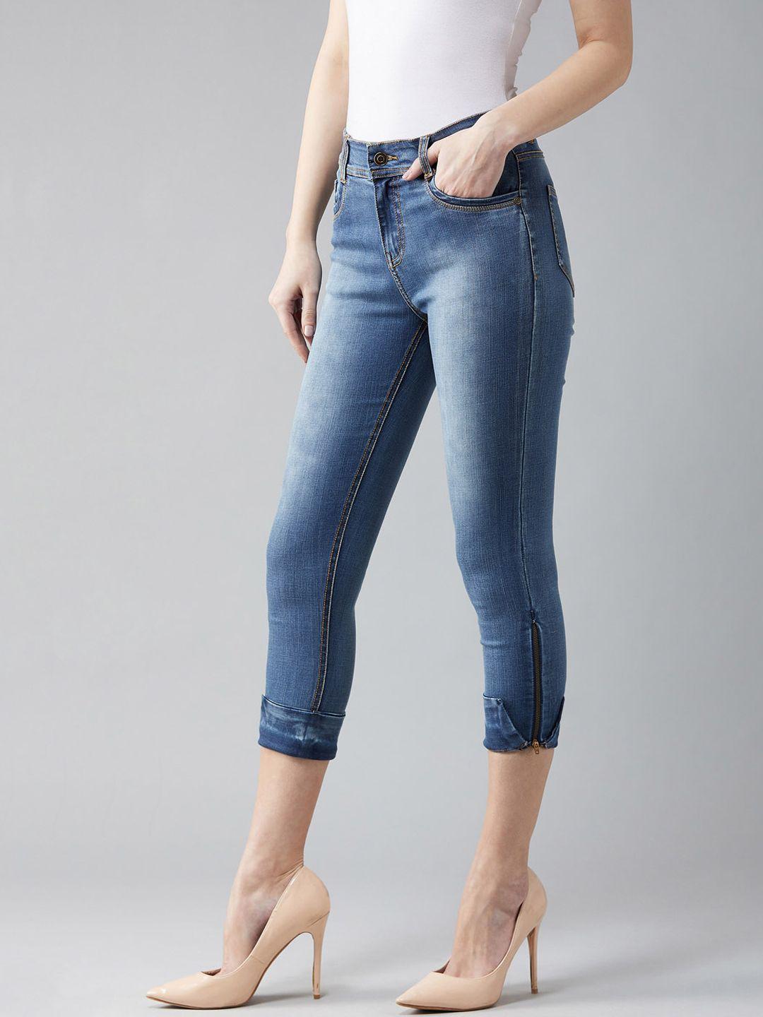 dolce crudo women blue skinny fit high-rise clean look stretchable cropped jeans