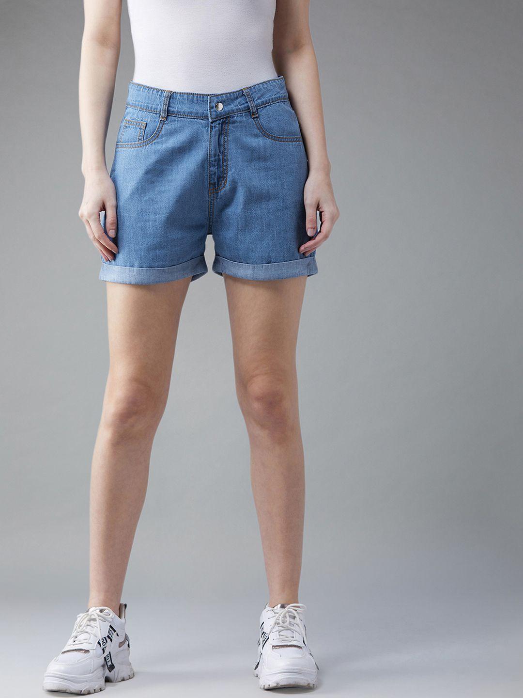 dolce crudo women blue solid regular fit denim shorts