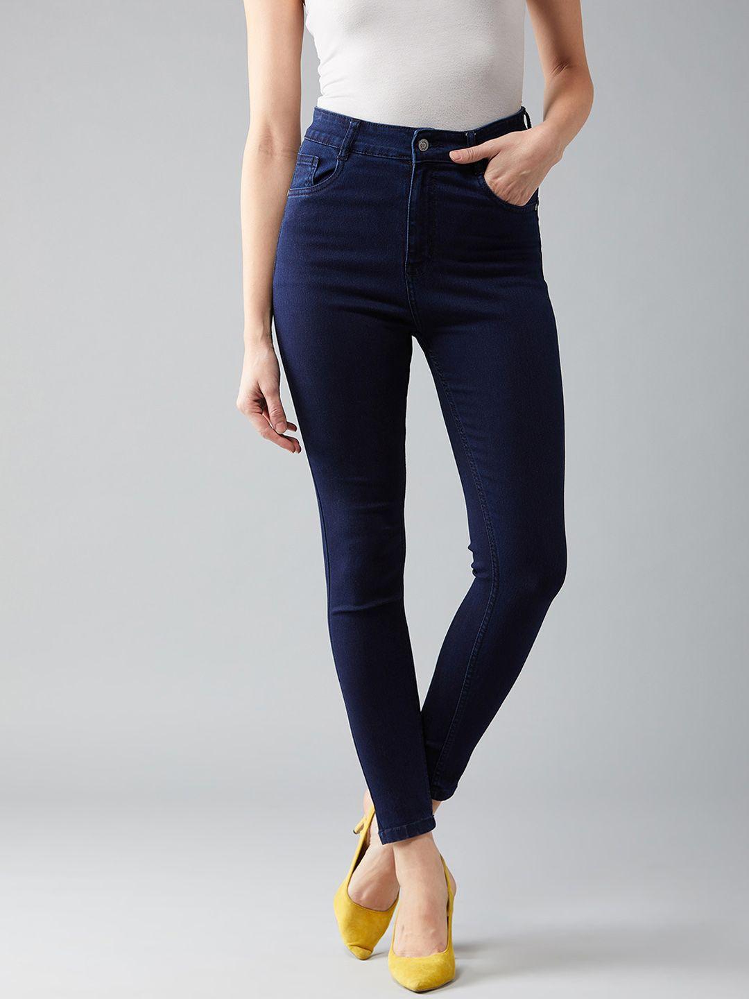 dolce crudo women navy blue skinny fit high-rise clean look stretchable jeans