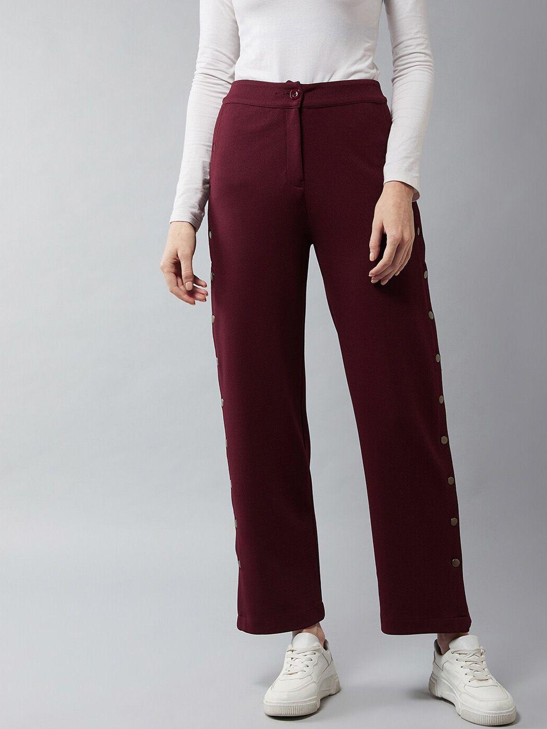 dolce crudo women red regular fit solid parallel trousers