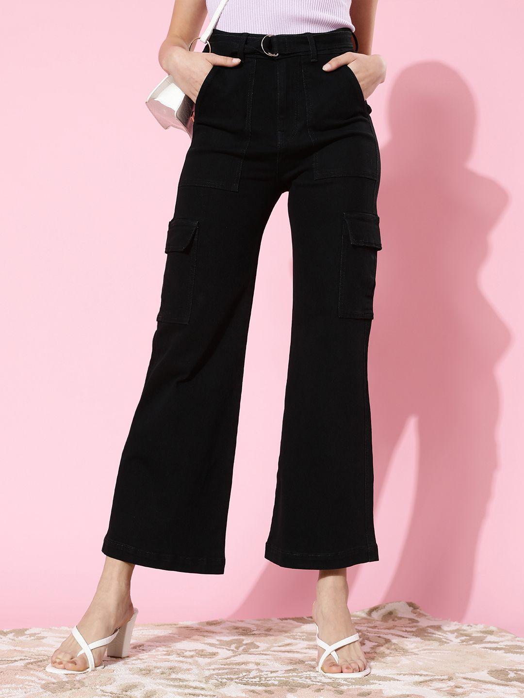 dolce crudo women stylish black high-rise wide leg stretchable jeans