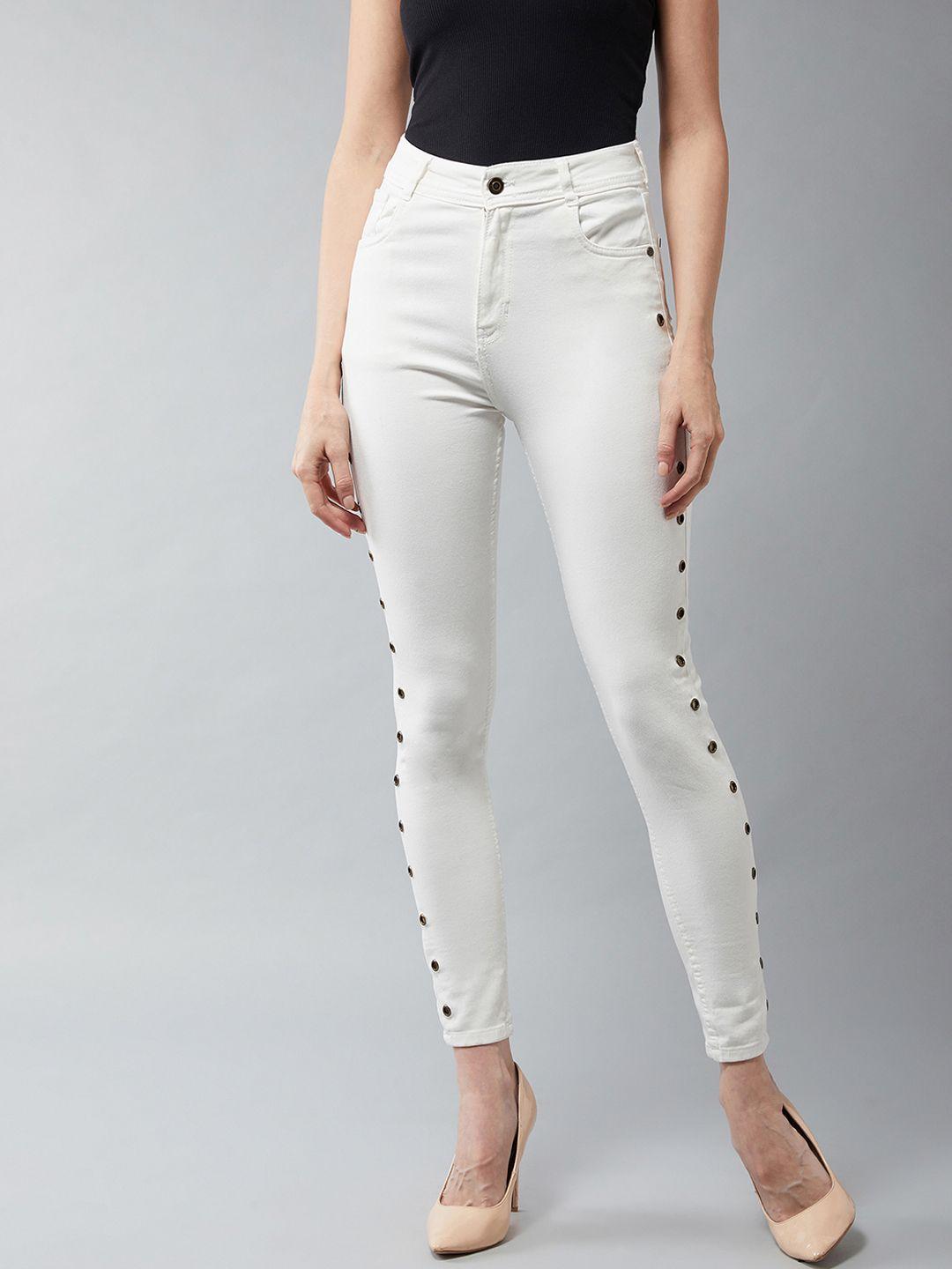 dolce crudo women white skinny fit high-rise clean look stretchable jeans