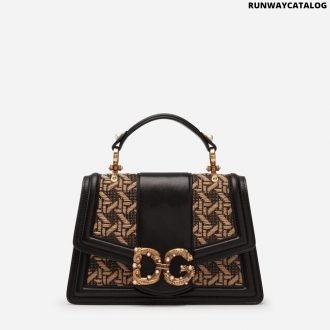 dolce &gabbana small dg amore bag in braided raffia and polished cowhide