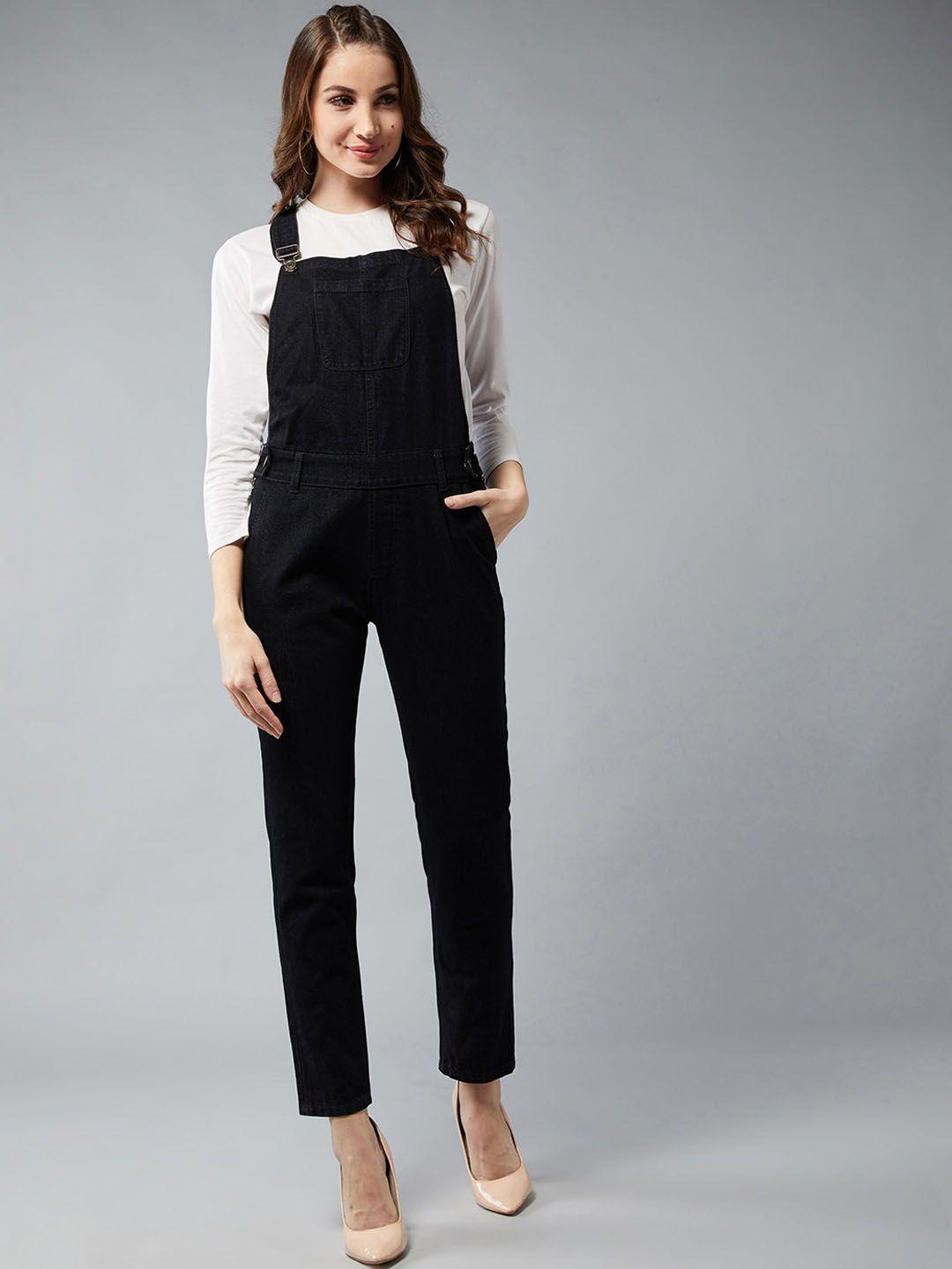 dolce crudo black & white skinny fit denim dungarees with t shirt