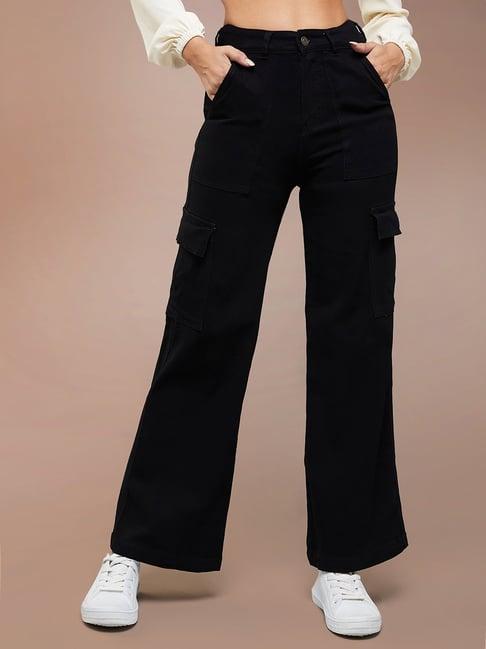 dolce crudo black denim relaxed fit high rise cargo jeans