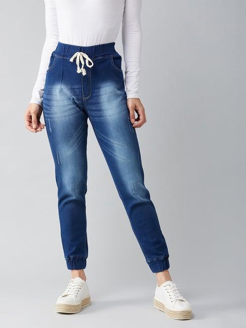 dolce crudo blue denim distressed mid rise joggers