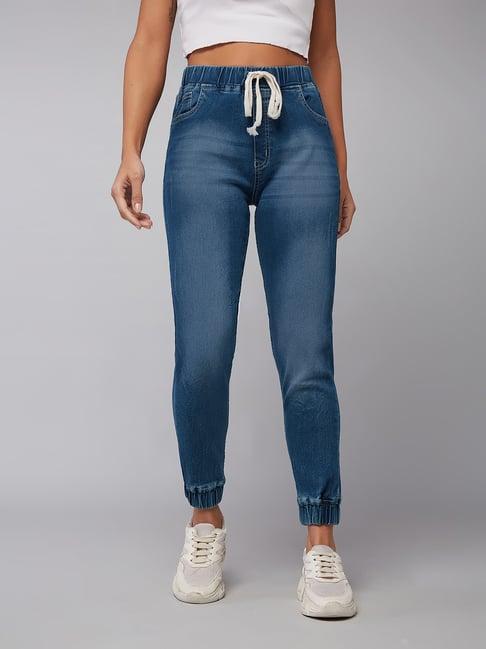 dolce crudo blue denim relaxed fit mid rise joggers