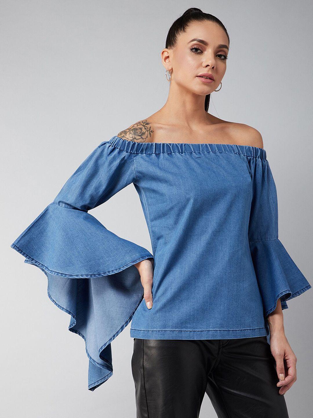 dolce crudo blue off-shoulder denim bardot top