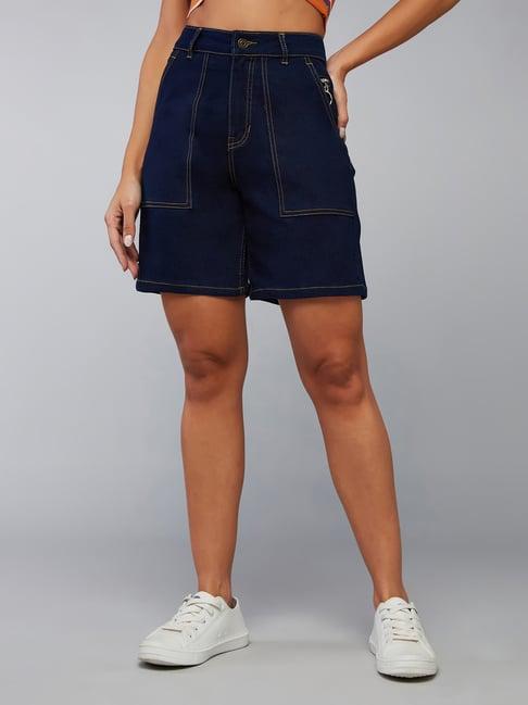 dolce crudo dark blue denim regular fit high rise shorts