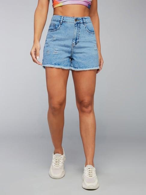 dolce crudo light blue denim distressed mid rise shorts