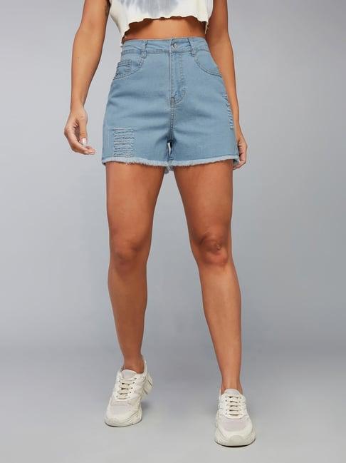 dolce crudo light blue denim distressed mid rise shorts