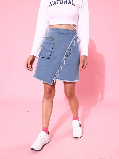 dolce crudo light blue denim wrap mini skirt