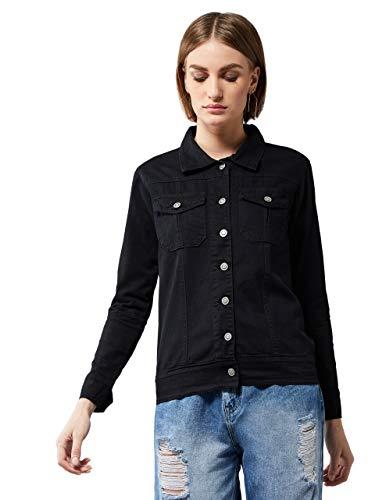 dolce crudo women's black overdyed collared full sleeves patch pocket denim metal buttoned bomber jacket( doaw19den05-62-62-02_black_xs)