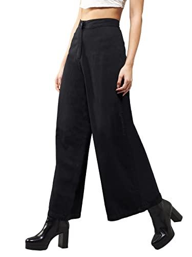 dolce crudo women's black wide-leg high rise regular length denim pants (doss23den99-11-62-32, black, 32)