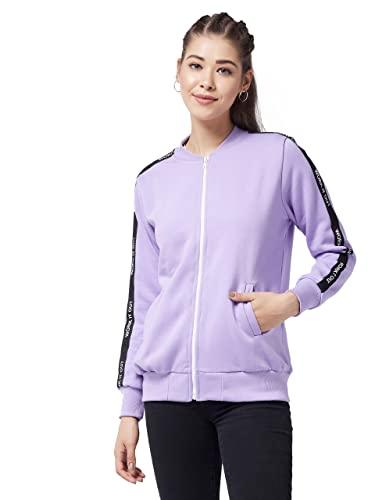 dolce crudo women's lavender v neck full sleeves solid bomber regular jacket (doaw21jkt99-09-196-02,lavender,xs)