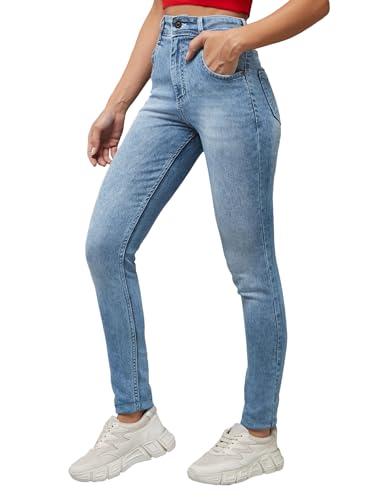 dolce crudo women's light blue slim fit high rise regular length light wash denim stretchable jeans (doss20den99-18-158-32, light blue, 32)