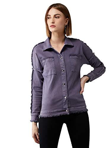 dolce crudo women's lilac collared full sleeves denim bomber regular length jacket( doaw19den05-79-219-02_purple_xs)