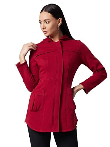 dolce crudo women's maroon hooded full sleeve solid hooded longline jacket (doaw21jkt03-38-143-02,maroon,xs)