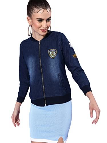 dolce crudo women's navy blue regular clean look regular non-stretchable denim jacket (doss22den99-48-71-26, navy blue, 26)