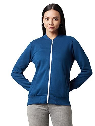 dolce crudo women's navy-blue round neck full sleeve solid bomber regular jacket (doaw21jkt99-06-71-02,navy-blue,xs)