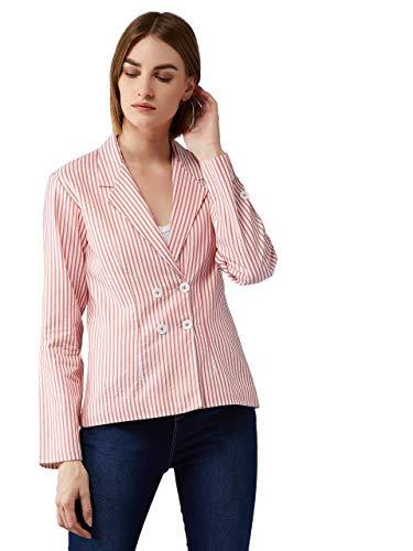 dolce crudo women's orange and white collared full sleeves striped regular length notched jacket( doaw19jkt02-85-214-05_multicolor_l)