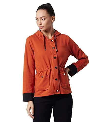 dolce crudo women's rust hooded full sleeve solid waist tie-up regular jacket (doaw21jkt99-01-607-03,multicolor-base rust,s)