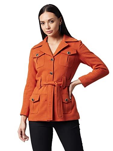 dolce crudo women's rust v-neck full sleeve solid longline jacket (doaw21jkt03-44-606-02,rust,xs)