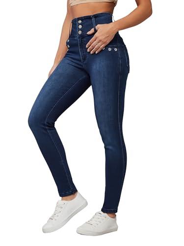 dolce crudo women's skinny fit high rise regular length stretchable denim pants (doss24den97-20-71-34, navy blue, 34)