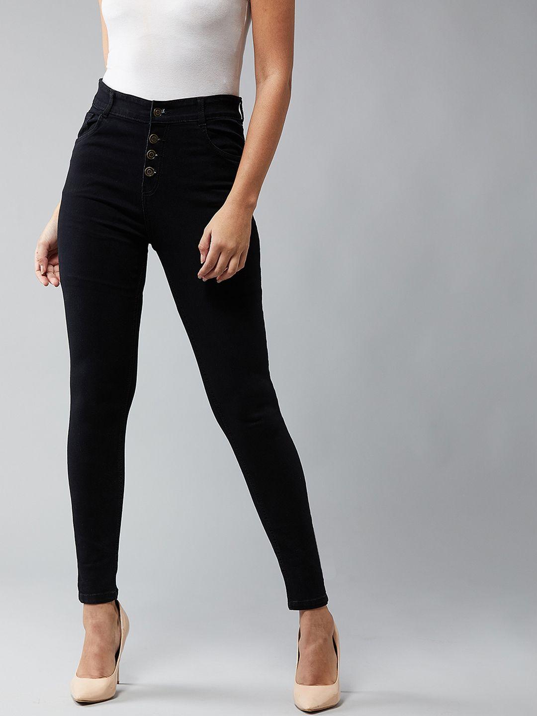 dolce crudo women black skinny fit high-rise clean look stretchable jeans