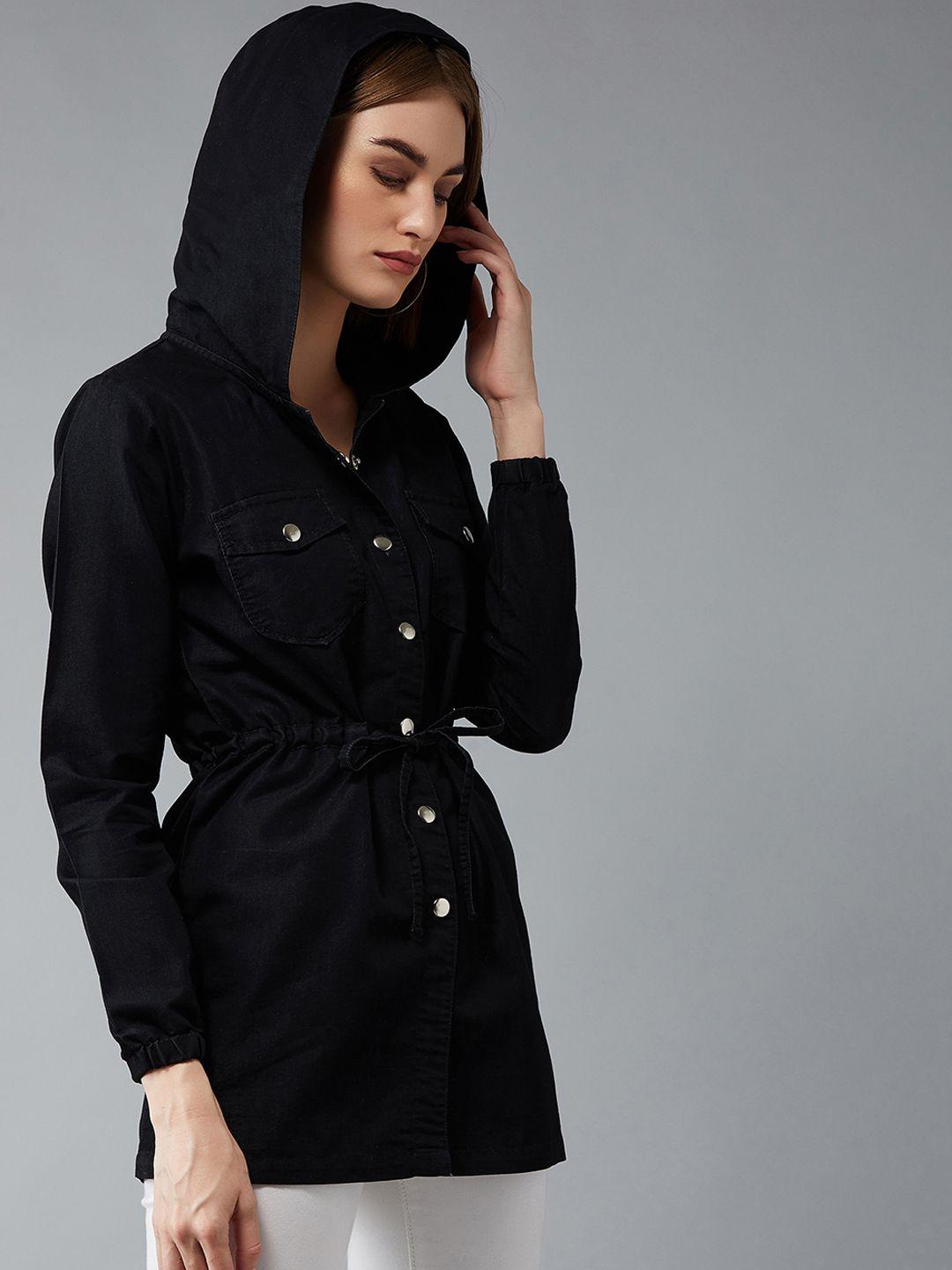dolce crudo women black solid longline denim jacket