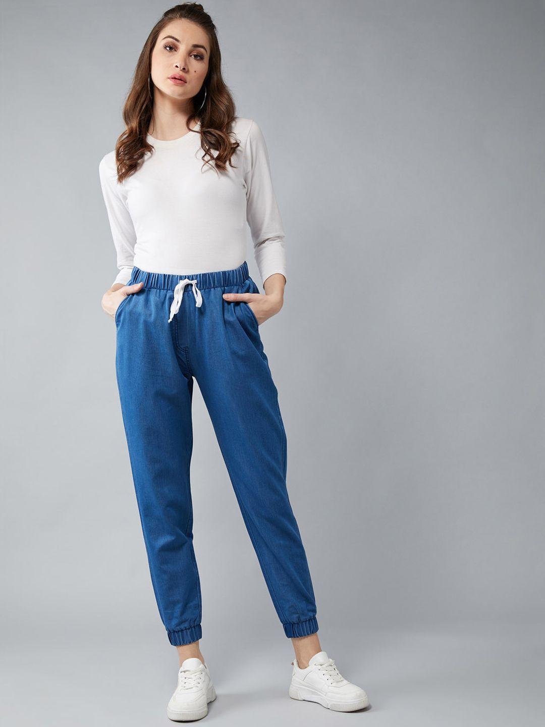 dolce crudo women blue regular fit denim solid joggers