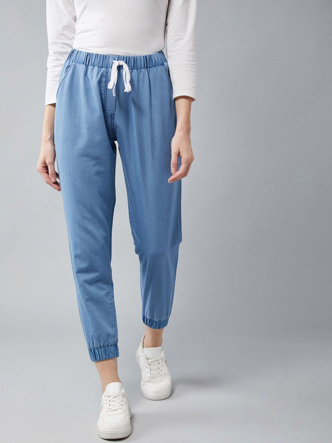 dolce crudo women blue regular fit denim solid joggers