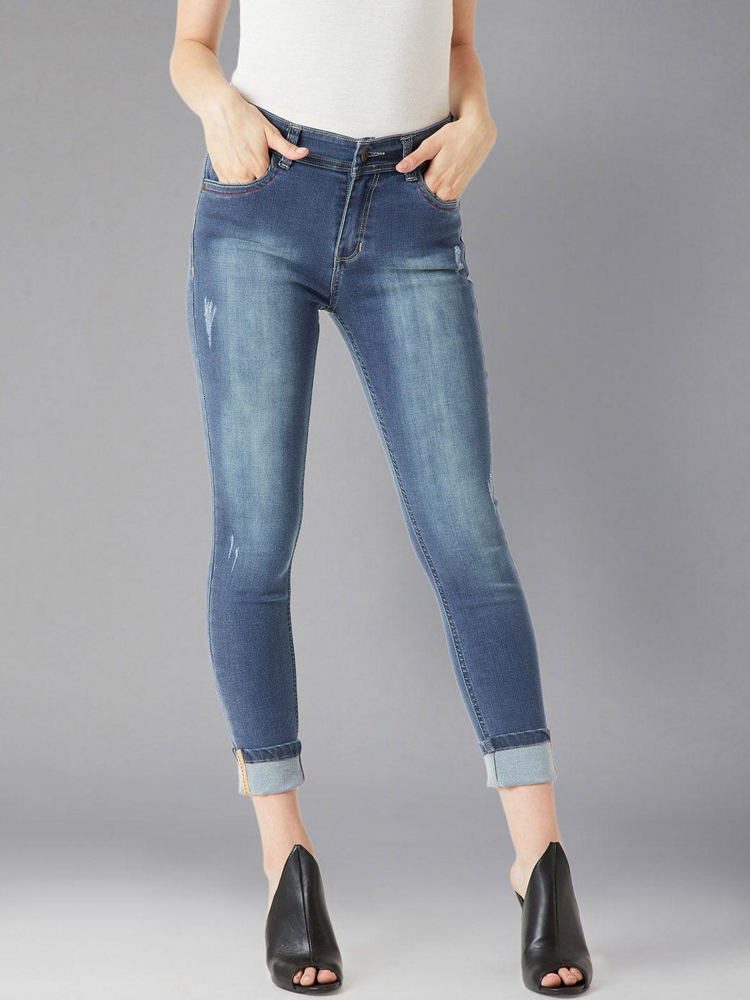 dolce crudo women blue skinny fit high-rise low distress jeans