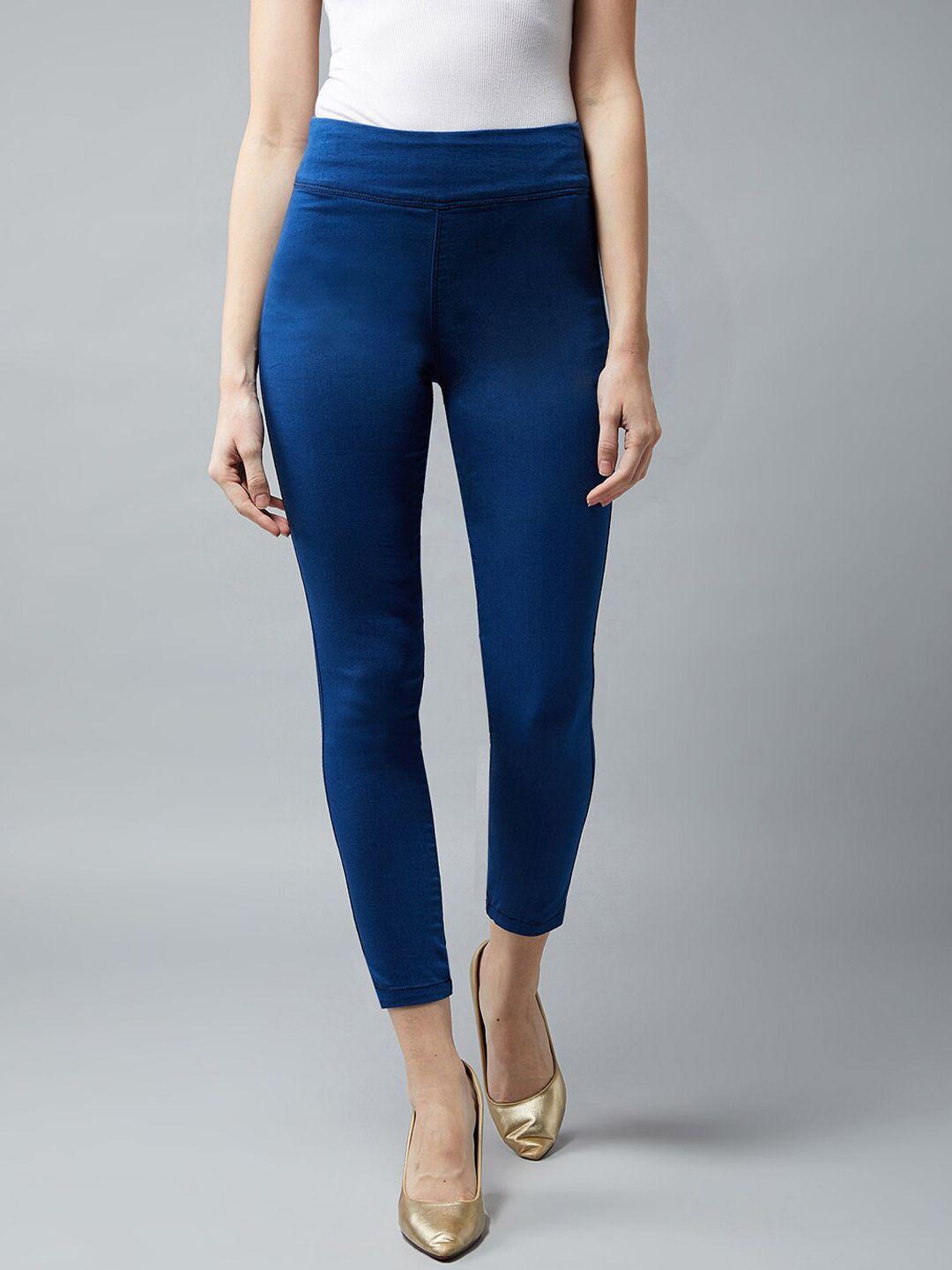 dolce crudo women blue solid skinny fit jeggings