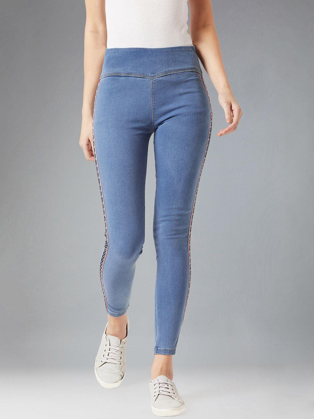 dolce crudo women blue solid skinny-fit stretchable denim jeggings