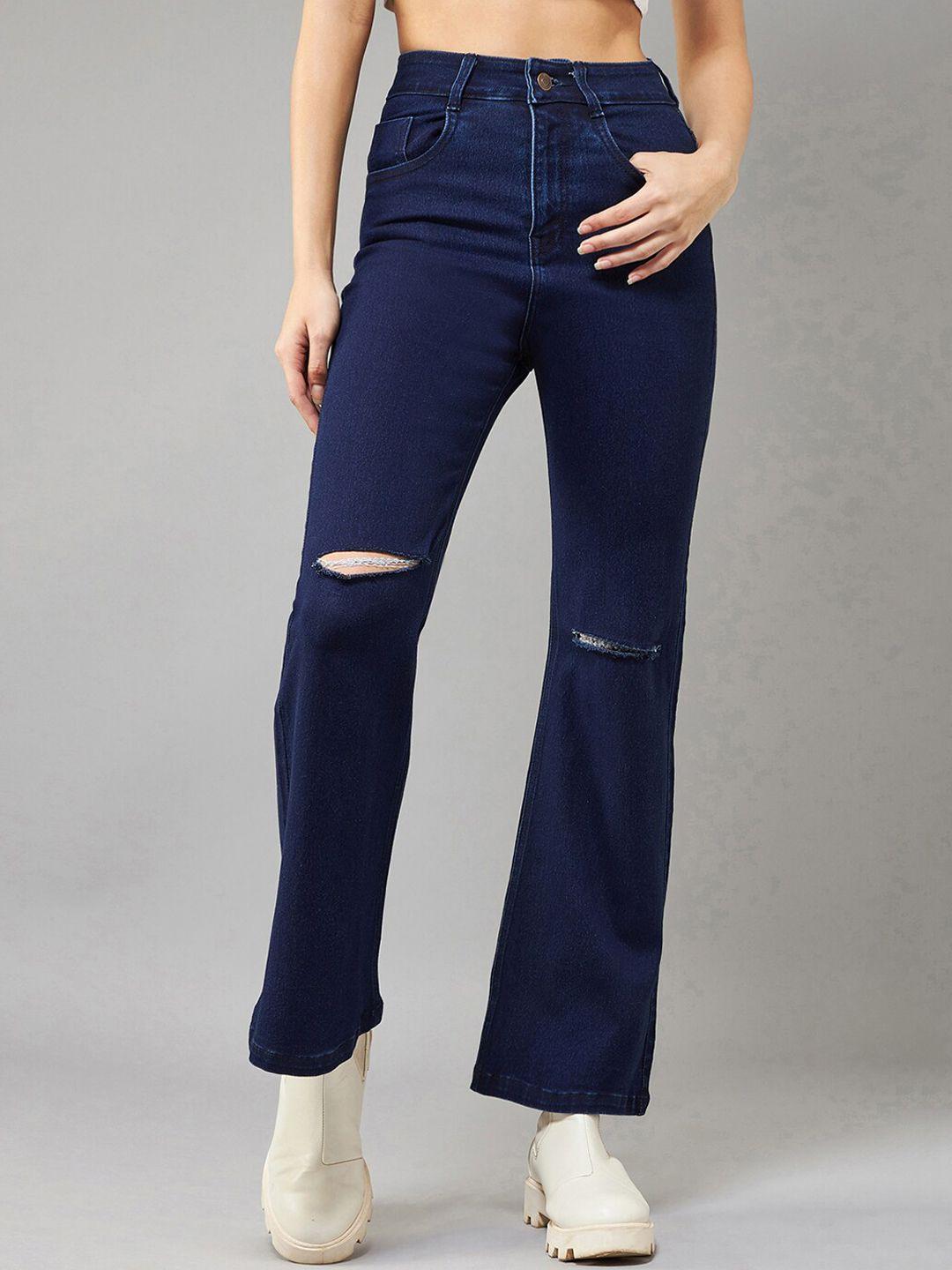 dolce crudo women navy blue bootcut high-rise stretchable jeans