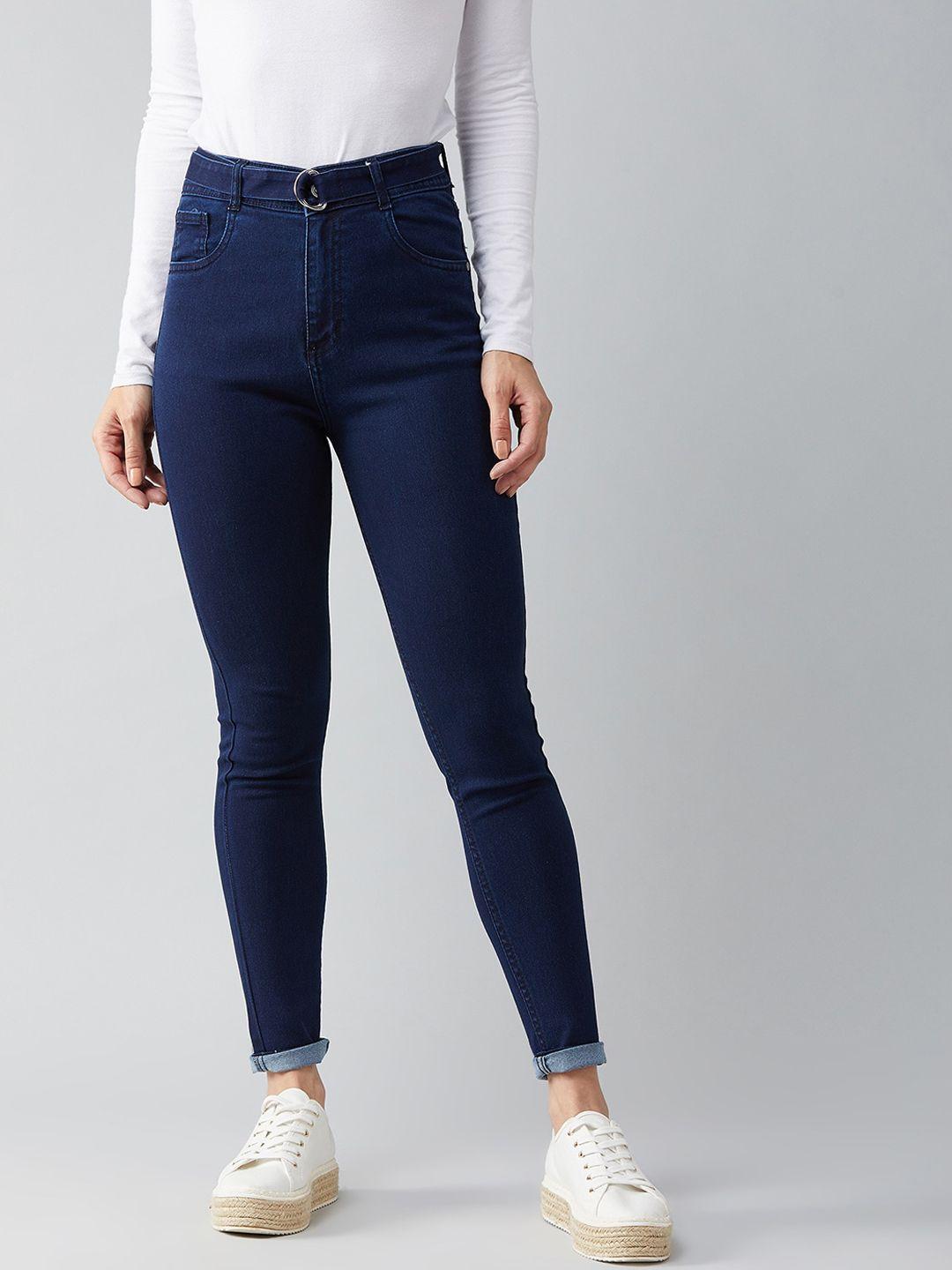 dolce crudo women navy blue skinny fit stretchable jeans