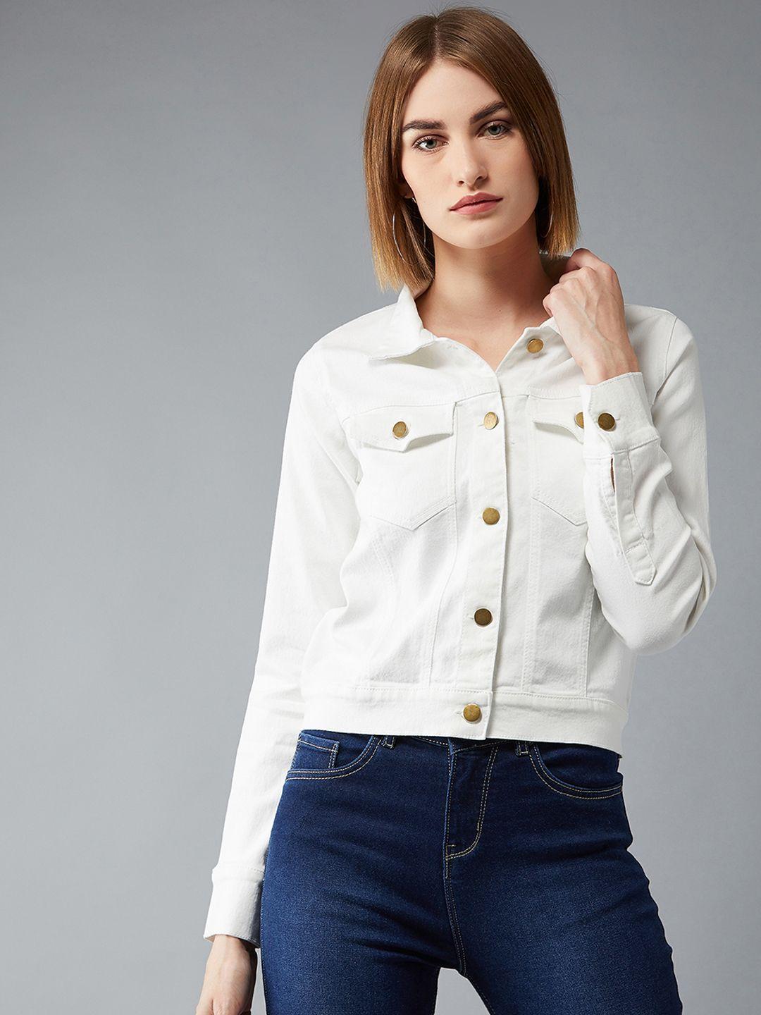 dolce crudo women white solid denim jacket